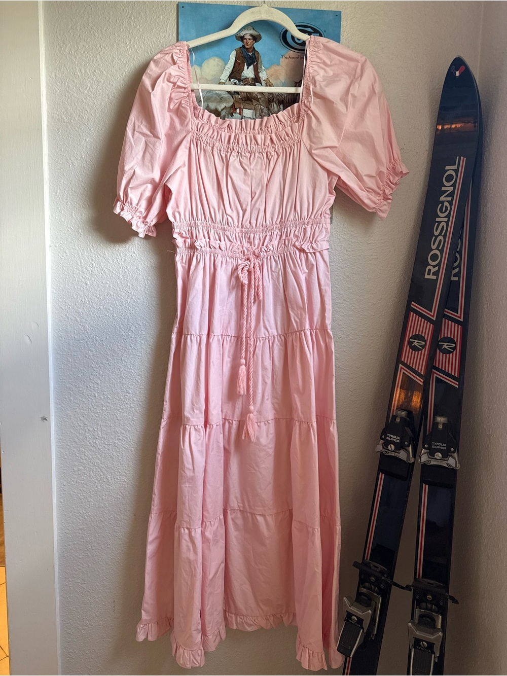 Light Pink Puff Sleeve Midi Dress
